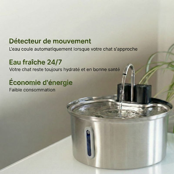 Fontaine à eau pour chat sans fil 3,2L Inox avec Capteur de Mouvement | VELA