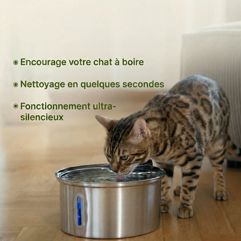 Fontaine à eau pour chat sans fil  3,2L Inox avec Capteur de Mouvement | VELA