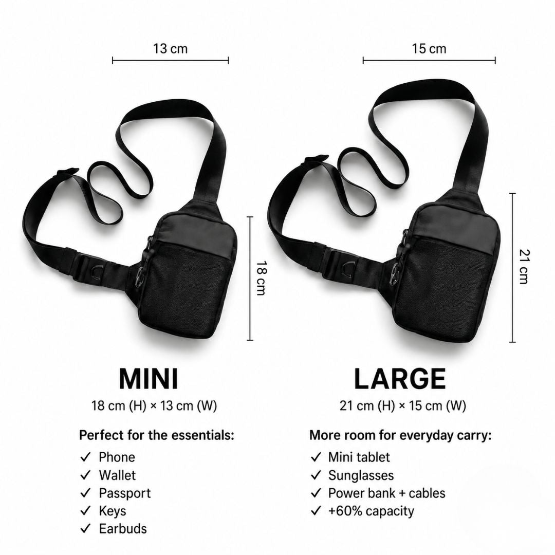 Size chart for HALDEN Anti-Theft Sling Bag